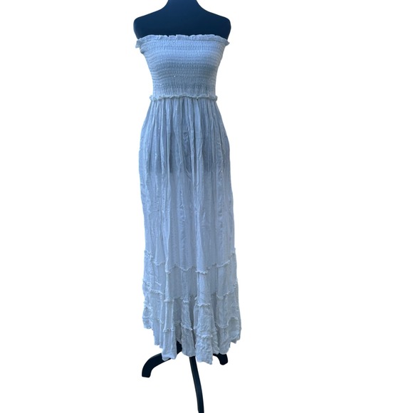 Pilyq Dresses & Skirts - PilyQ White Sequin Smocked Strapless Maxi Dress Resort Boho XS/S